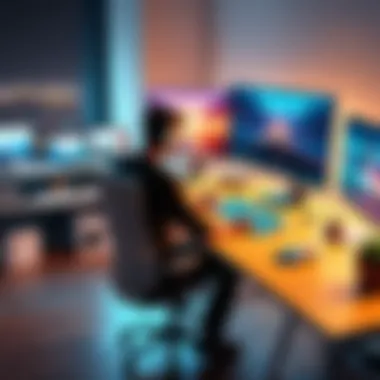A Designer's Creative Workspace for Vector Art Creative workspace featuring a designer at work with vector images
