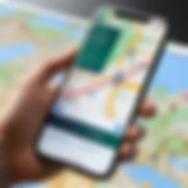 Map interface displayed on iPhone screen