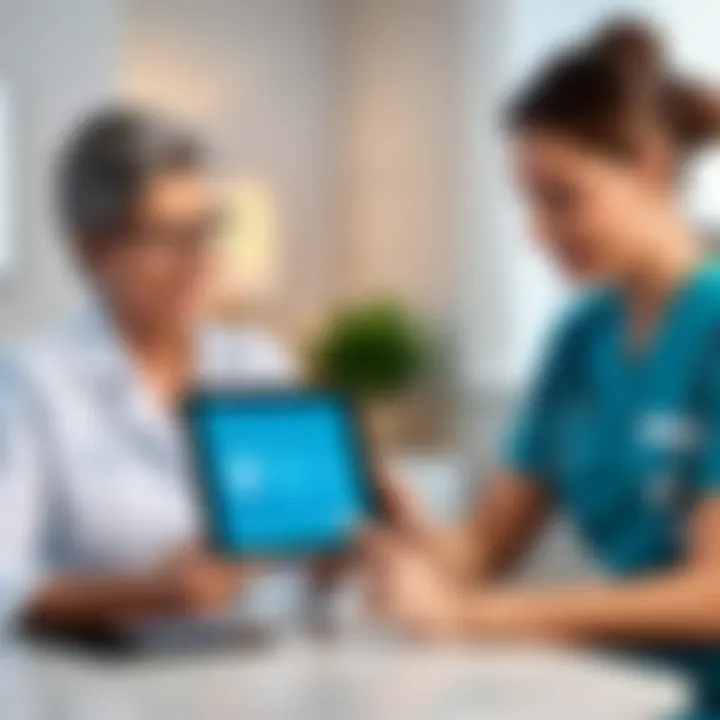 Home health professional using Oasis software on a tablet in a patient's home