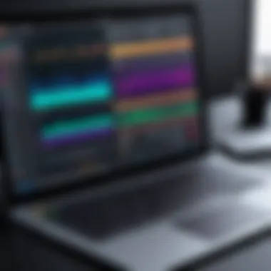 A sleek user interface of audio editing software on a laptop screen